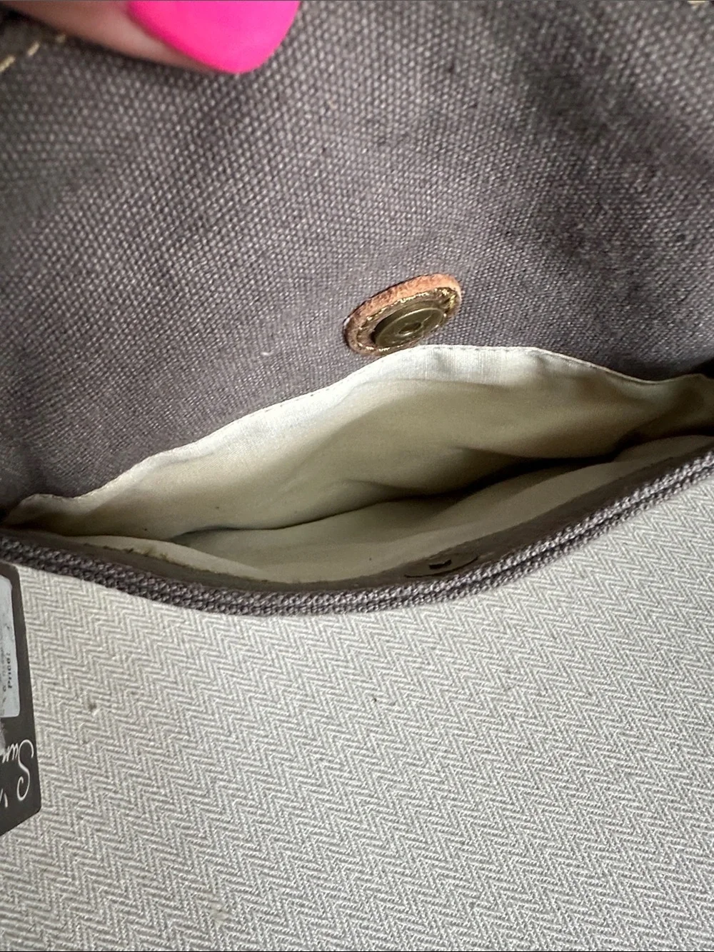 Gray Canvas Crossbody Bag with Tan Leather Strap